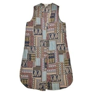 Moa Moa Patchwork Womens Size 1X Multicolor Sleeveless Open Front Long Robe